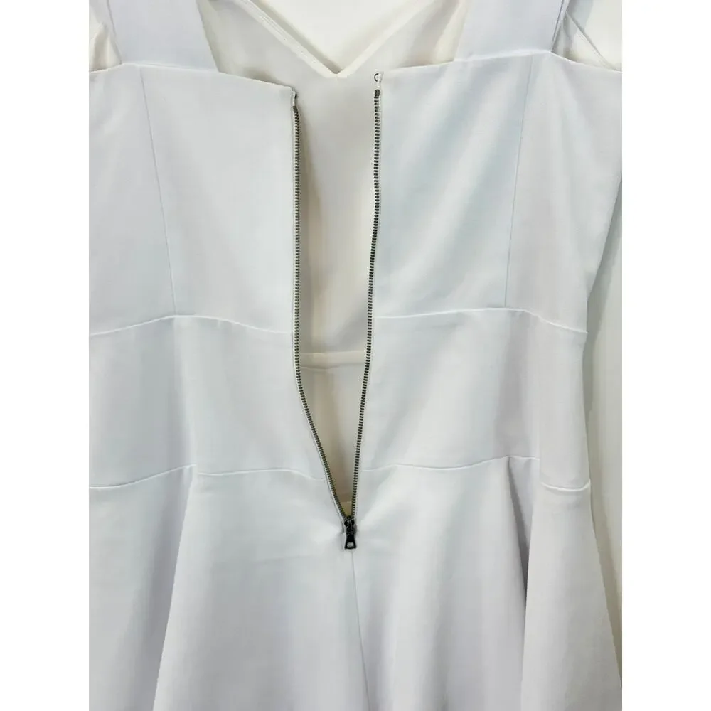 Alice + Olivia Brinda Ruffled Hem Dress Womens 10 White Fit and Flare Cocktail - Picture 5 of 13